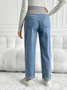 SHEIN Maternity Loose Splicing Casual 7/8 Jeans - Multicolor - View 2