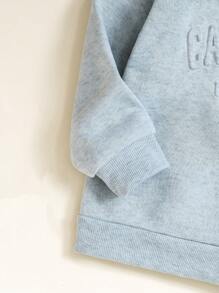 SHEIN Bộ 2 áo nỉ cổ tròn in chữ cho bé gái và quần nỉ cạp chun thể thao thường ngày, xuân thu - Màu Xám nhạt - Xem 6