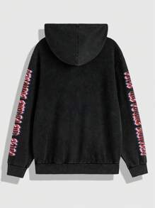 ROMWE MEN Street Life Men's Casual Snowflake, Letter And Cartoon Print Hooded Sweatshirt