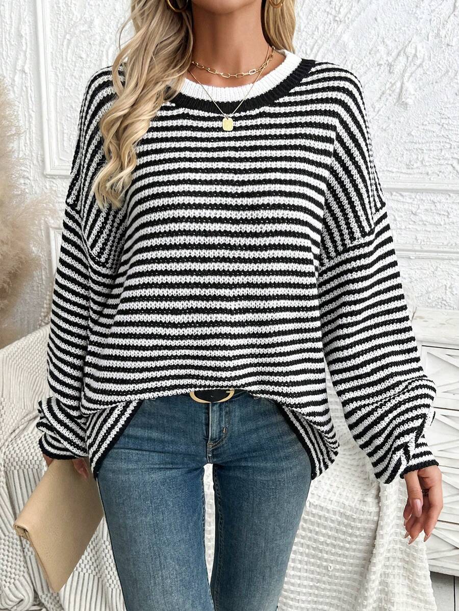 Chiquease New Loose Knit Pullover Sweater Women Fall Winter Fashion Classic Knitwear Knit Pullover - Black - View 1