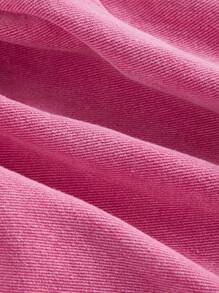 Đầm denim cổ vuông xếp ly không tay màu trơn mùa hè cỡ lớn dành cho nữ - Hồng - Xem 3