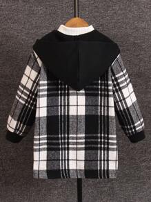 SHEIN 小男孩休閒格紋連帽拉鍊外套，保暖時尚，適合戶外、學校及日常穿著 - 黑色 - 查看 2