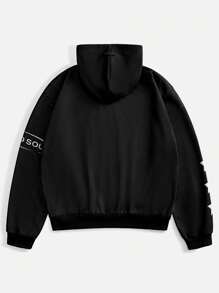 Manfinity VCAY Men's Loose Fit Hooded Sweatshirt Set, For Fall Winter - Black and White - View 4