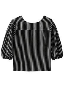 INAWLY 女式夏季宽松衬衫，带蝴蝶结装饰和灯笼袖 - 黑色 - 查看 2