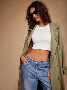 Forever 21 Autumn Winter New Turn-Down Collar Waist-Cinched Oversized Loose Long Trench Coat