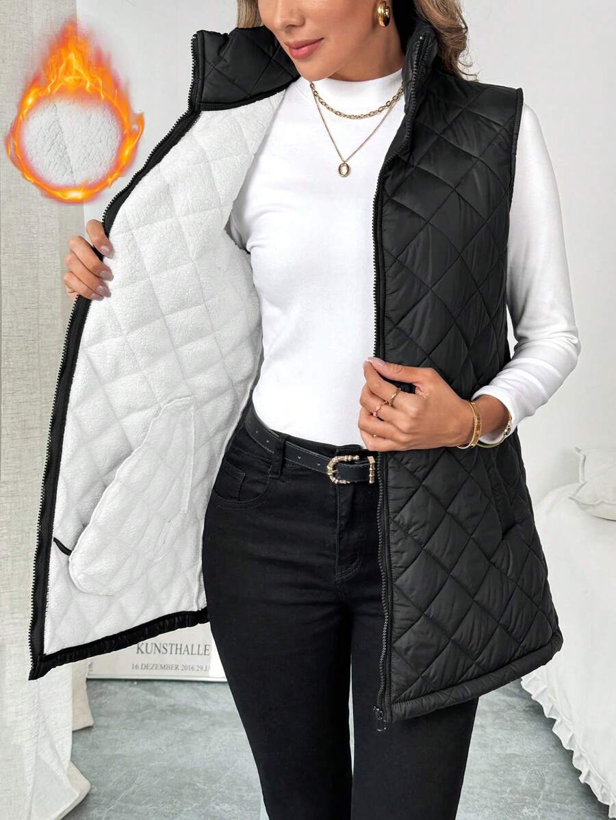 SHEIN Clasi 秋冬女士保暖夹棉大衣 - 卡其色 - 查看 1