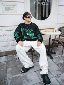 Manfinity Roghcode Maglione casual a maniche lunghe con scollo a lupetto e motivo a lettera, in maglia per uomo - nero - Visualizzare 7