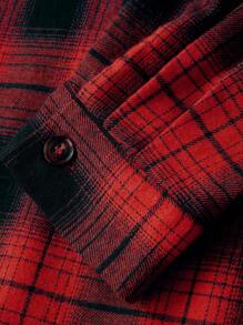 Calvaya Camisa a cuadros de manga larga con bolsillo delantero y botones, para uso diario casual, ropa para Año Nuevo de talla grande - Rojo - Ver 4