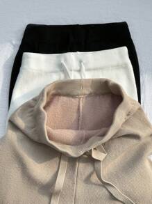 Franclia 全新女式高腰抽绳休闲直筒阔腿裤，厚款保暖内衬针织长裤