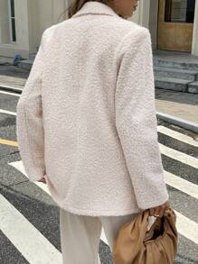 Serisse Blazer casual de color liso con cuello alto y manga larga para mujer, otoño e invierno - Albaricoque - Ver 2