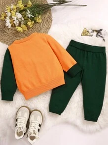 Baby Boys Knitted Sweater With Dinosaur Jacquard Pattern, Fashionable Winter Outfit