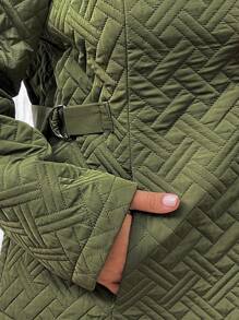 SHEIN LUNE Plus Size Solid Color Zip-Up Long Sleeve Casual Simple Padded Padded Coat Clothes Winter