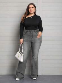 EMERY ROSE Plus Size Flared Flare Stretch Jeans för kvinnor - Grå - Visa 5