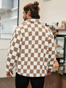 Manfinity Homme Áo khoác nam ca rô lông cừu dày có khóa kéo phía trước cho mùa thu/đông, áo khoác nam, quần áo nam thu đông, áo khoác nam mùa đông, quà tặng bạn trai, áo khoác lông cừu xanh - Nhiều màu - Xem 2