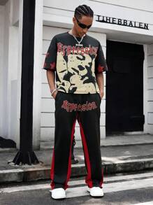 Manfinity Streetrush 2 pièces Ensemble de T-shirt décontracté ample et pantalon pour hommes, vêtements d'Halloween, vêtements pour hommes, deux pièces pour hommes, survêtement pour hommes