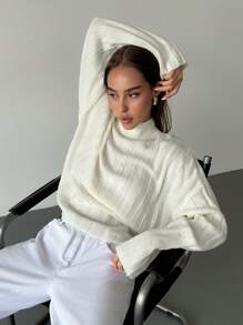 Aloruh Women's Solid Color Turtleneck Oversized Chunky Knit Sweater, Autumn/Winter - Apricot - View 4