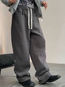 Manfinity Hypemode Pantalones grises de cintura elástica con forro de borreguillo para hombre