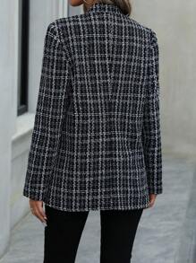 Chiquease Women's Plaid French Elegant Blazer, Autumn/Winter Fall Cloth For Women - Black - View 2