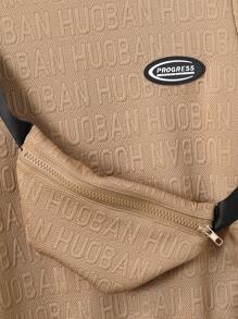 SHEIN Explorewe 3pcs/Set Tween Boy Letter Textures Sweatshirt, Sweatpants & Backpack Outfit (Can Be Sold Separately) - Khaki - View 5