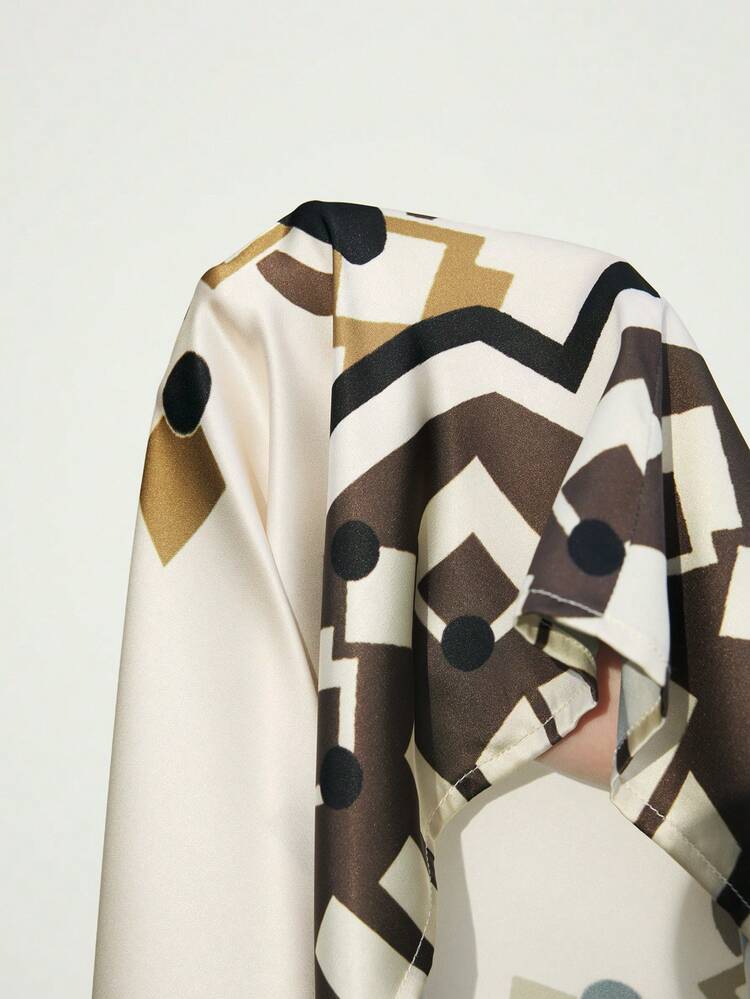 SHEIN Maija Women's Geometric Print Loose Casual Long Sleeve Blouse, Spring/Autumn