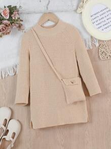 SHEIN Robe casual à col rond pour filles avec ceinture, convenant pour le printemps, l'été et l'automne, fraîche et mignonne, adaptée pour la maison, la sortie, la fête, l'école, les courses