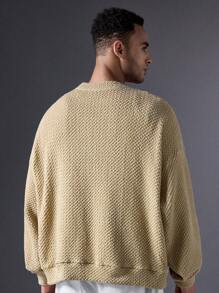 Manfinity VCAY Men's Casual Knitted Loose-Fit Long Sleeve Sweatshirt, For Fall Winter - Khaki - View 2