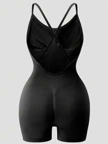 1 szt. Body damskie bezszwowe z odkrytymi plecami - Czarne - Zobacz 5