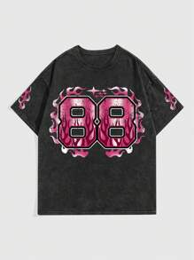 ROMWE MEN Street Life Men Letter Graphic Drop Shoulder Football Tee, School - Black - View 2