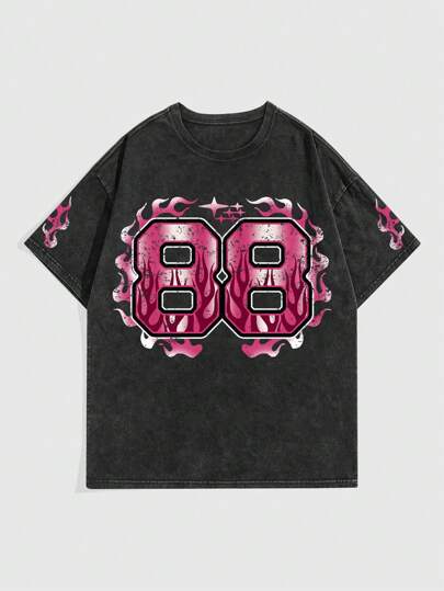 Street Life T-shirt de football à épaules tombantes avec graphique de lettre pour hommes, école