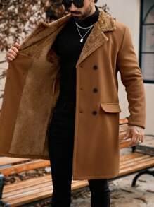 Manfinity CasualCool Chaqueta casual de doble botonadura de unicolor para hombres, para el otoño/invierno, combina y combina la ropa de otoño para hombres, abrigo caqui de invierno para hombres, abrigo cálido de felpa
