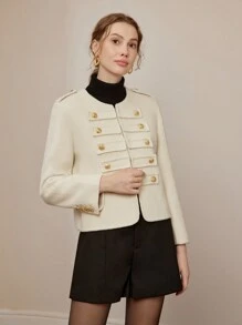 MOTF PREMIUM ABRIGO LARGO DE LANA CON DETALLE DE BOTÓN DORADO