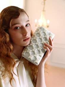 The Great Gatsby x MOTF PREMIUM ELEGANT PARTY PEARL FLAP CLUTCH BAG - Grey - View 6