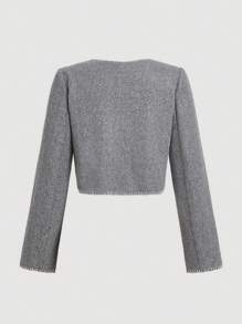 SHEIN MOD Áo khoác dài tay màu xám thêu nút phía trước cho nữ, Áo khoác thu/đông cho nữ phong cách Giáng sinh, Ma cà rồng, Phù thủy, Flapper Airport - Xám - Xem 2