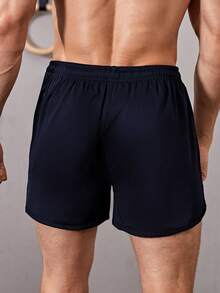 Manfinity Sport Corelite Quần short thể thao giản dị tối giản màu trơn phong cách bạn trai dành cho nam, quần áo tập gym - Màu xanh hải quân - Xem 2