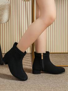 Girls Black High Heel Boots, Children's Heeled Boots, Girls Side Zipper Tall Boots, Big Kids Boots