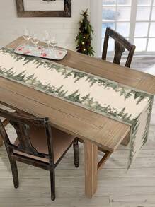 Seliem 冬季森林驯鹿松树桌旗、圣诞麋鹿水彩麻雀家居厨房装饰、林地圣诞节季节性农舍粗麻布餐厅装饰节日派对用品 - 彩色 - 查看 5