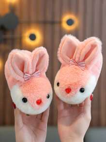 قبقاب داخلي لطيف للأطفال من بنات قطعتان بتشكيل أرنب من القماش المخملي مناسب للشتاء