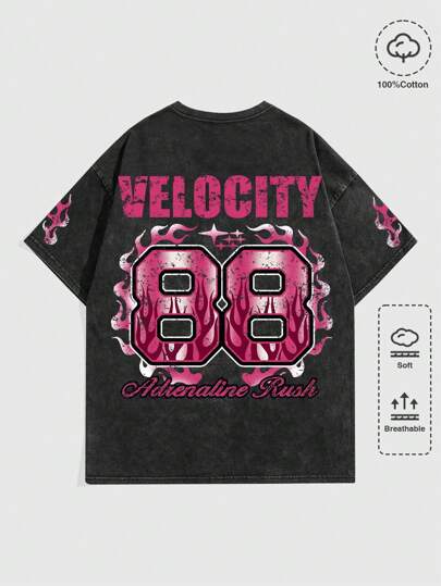 Street Life Men Letter Graphic Drop Shoulder Football Tee, School