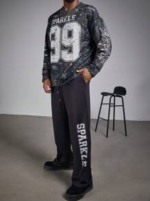 Manfinity Roughcore Men's Plus Size Letter Print Crew Neck Sweatshirt And Sweatpants Casual Set - Multicolor - View 6