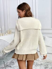 Chiquease Suéter minimalista de manga larga con nudo delantero de unicolor, suéter de punto para otoño e invierno - Beis - Ver 2