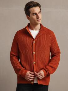Manfinity Homme Men's Solid Front Button Casual Long Sleeve Cardigan - Orange - View 6