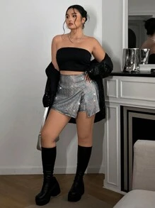 SHEIN EZwear Váy dự tiệc lấp lánh Epoxy viền bất đối xứng cỡ lớn cho nữ Váy lấp lánhVáy bạcVáy lấp lánhVáy lấp lánh - Nhiều màu - Xem 5