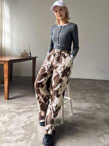 FRIFUL 女士扎染印花松紧腰阔腿宽松休闲裤