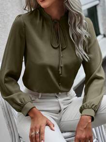 EMERY ROSE Women's Plain & Simple Daily Long Sleeve Shirt,Long Sleeve Tops Fall Cloth For Women - Army Green - View 8