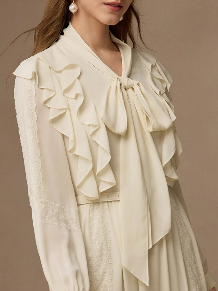 WOMEN TIE FRONT RUFFLE HEM DRESS