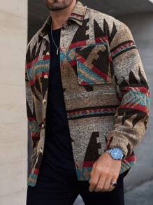 Manfinity Homme Men's Retro Pattern Long Sleeve Going Out Colorful Shacket, For Friends, Husband, Boyfriend Gifts - Multicolor - View 5