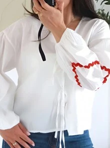 INAWLY Casual Solid Color Loose Flare Sleeve Regular Fit Blouse For Women, Summer