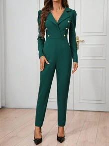 Ellevyn Women's Casual Fashion Jumpsuit With Lapel Collar, Autumn Fall Women Clothes Green Women  Jumpsuit Wedding Jumpsuit