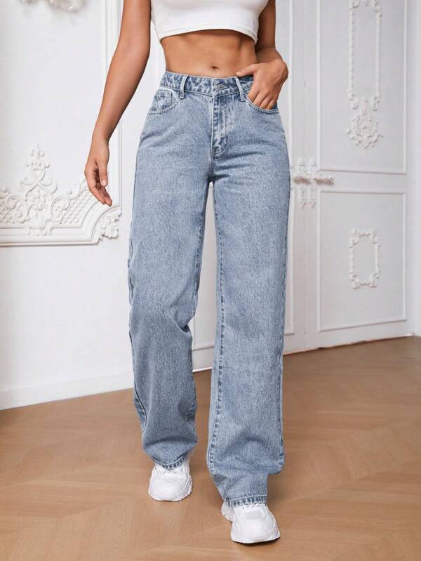SHEIN Tall Blugi de damă, cu buzunare, cu picior lat, lejer, versatili