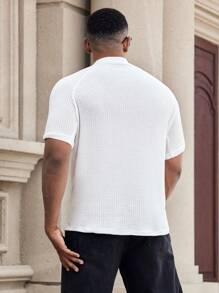 Manfinity Homme Plus Size Men's Casual Solid Short Sleeve Polo Shirt, Summer - White - View 2